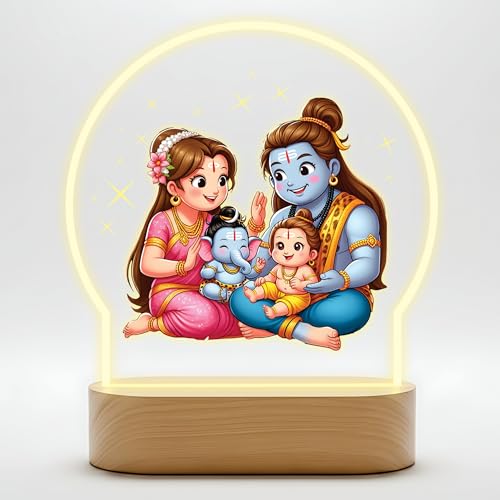 Image of Giftplease Divine Baby Shiva & Shiva Family LED Table Lamp - Warm Glow Spiritual Night Light - Cute Bal Shiva & Parivaar Decor for Pooja Room, Meditation Space, & Kids' Bedroom - Religious Gift GL 15
