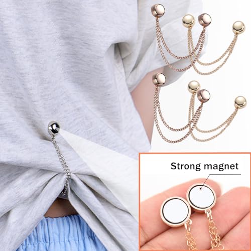 Image of Ouliget Multi-Function Magnetic Clothing Clips,Pinless Brooch Chain Magnetic Buttons Shawl Clips for Hijab, Loose T-Shirt Hems, Sleeves, Collar and Pants Hems,4 Pieces (Rose Gold and Gold)