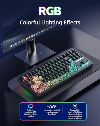 Image of ZORNHER ZH870 Wireless Gaming Mechanical Keyboard,80% Black Custom Creamy Sound Keyboard with Shine Though Wave of Kanagawa Kanagawa Keycaps,Creamy Sounding Linear Switches,Hot-Swappable,RGB Backlit