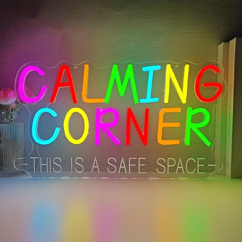 hhuohuona Calming Corner Neon Signs for Wall Decor Dimmable Safe Space Led Sign Calm Down Corner Neon Lights for Classroom Counselor Mental Health Therapy Office Decor