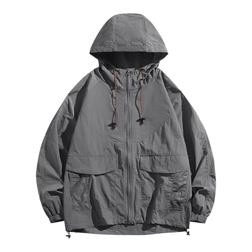 Cambkatl Men's Full Zip Hooded UPF 50+ Sun Protection Jacket Lightweight Loose Long Sleeve Outdoor Hiking Fishing Sun Shirts