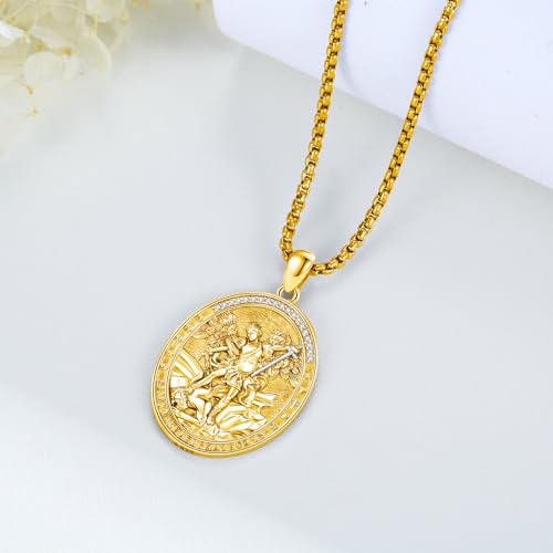 St. Michael Necklace 925 Sterling Silver Gold Police Archangel Michael Pendant Necklace Archangel St. Michael Pendant Amulet Religious Jewelry Gift for Men Women3