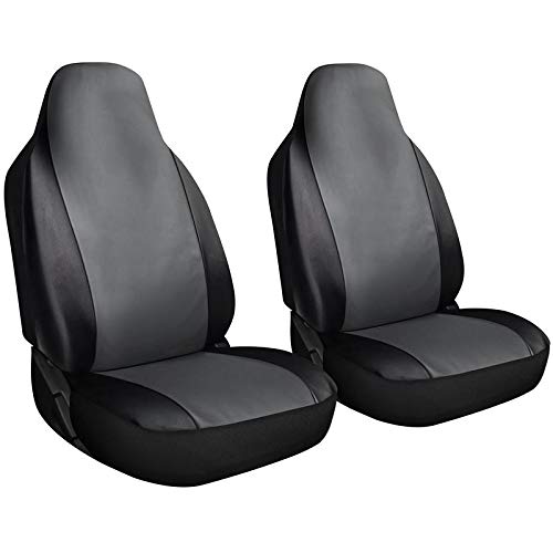 Motorup America Leather Auto Seat Cover High Back Integrated Set - Fits Select Vehicles Car Truck Van SUV - Gray/Black