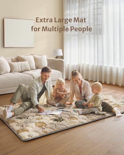 Image of Blissful Diary Baby Play Mats for Floor, 72x48 Inch Extra Thicker & Large Soft Cushioning Foam Playmats for Babies and Toddlers, Foldable Washable Baby Crawling Mat for Playpen, Earth Tones Design