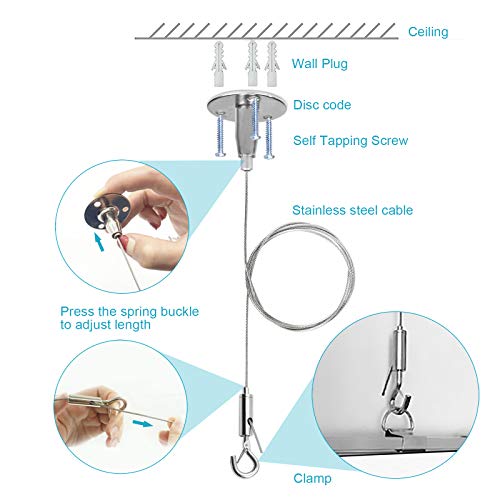 OTTFF 10 Pack 3.2 ft Ceiling Sign Hanger, Suspension Cable Wire for Hanging LED Panel Light Billboards, Load 11 lb