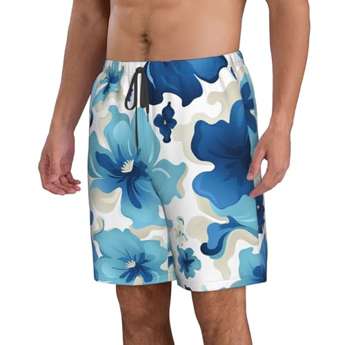 Men's Swim Trunks Blue and White Flowers Quick Dry Board Shorts Mens Bathing Suit Beach Swimwear with Pockets4