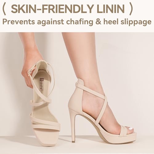 Image of IDIFU IN4 Platform High Heels for Women Strappy Heeled Sandals Square Toe Heels Stiletto Heels Women's Wedding Party Bridal Sexy Dress Shoes Open Toe Heels
