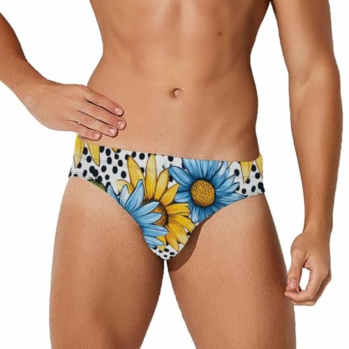 Sunflower Black White Spotted Mens Swim Briefs Quick Dry Swim Trunk Bikini Underwear Swimsuit