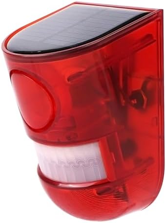 Aolyty Solar Motion Sensor Detector Siren Sound Alarm LED Warning Strobe Flashing Red Light Security Outdoor Waterproof Device Keep Animal Away for Home Warehouse Farm (Red Lampshade)