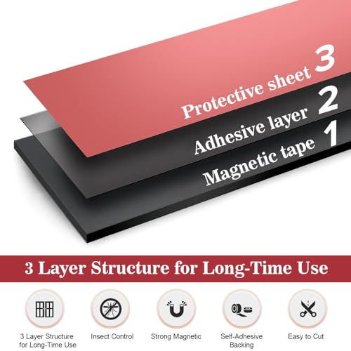 BUZIFU Fliegengitter Magnetband extra stark Set 2er Set Magnetband A+ B (5M + 5M) selbstklebend Magnetklebeband 12,7mm breit Magnetstreifen Insektenschutz Magnet-Befestigung für Fenster ohne bohren