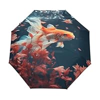 DDDIYEU Pesce Del Mar Rosso Ombrello Automatico con Automatica Pulsante Apertura Chiusura Protezione UV Ombrelli per Viaggi Bambini