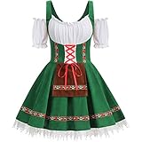 GRAJTCIN Oktoberfest Costumes Women Velvet German Bavarian Dirndl Dress Beer Maid Outfit for Halloween Carnival (XL, Green)