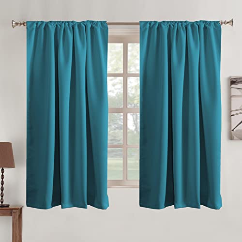 Turquoize Blackout Curtain 63 Inch Length Back Tab/Rod Pocket Curtain Panels Room Darkening Thermal Insulated Curtains For Nursery Bedroom Window Treatments Drapes 2 Panels, 52 X 63 Inches, Turquoise #TOP27