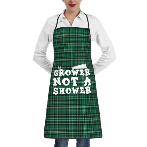 nopicsn Grower Not A Shower Apron for cooking with Pockets Women Men Kitchen Chef Funny Aprons
