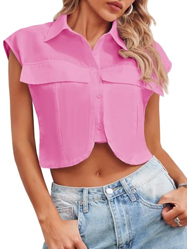 Chemisier d'été chic couleur rose rouge Tankaneo manches courtes