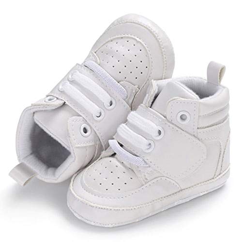 Baby Girls Boys Shoes Soft Sole High Top Sneaker Anti-Slip Sole Newborn Infant First Walkers (White, 12-18 Months)