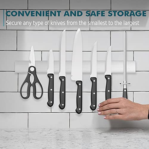 Magnetic Knife Holder For Wall No Drill - Knife Magnetic Strip No Drilling 18 Inch - Stainless Steel Knife Magnet Bar Rack With 3M Adhesive Tape #TOP5