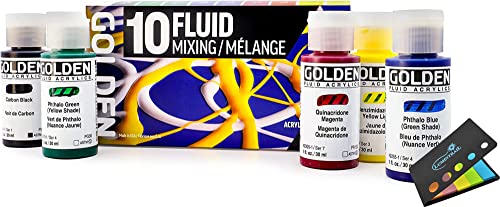 Golden Fluid Acrylic Paint Fluid Mixing Set 1 Fl. Oz. Bottles 10 Piece Set of Acrylic Paints Sticky Notes