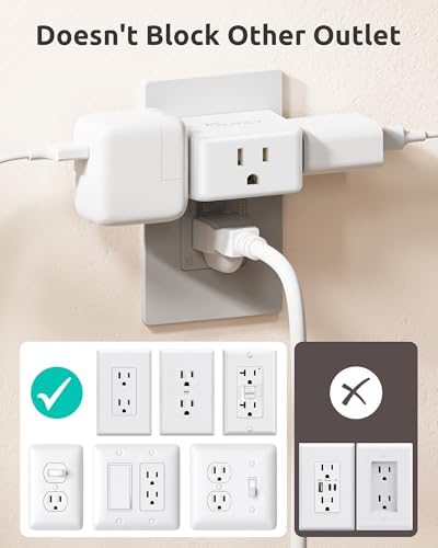 Multi Plug Wall Outlet Extender 2 Pack, Small 3 Way Plug Extender Adapter — view 7
