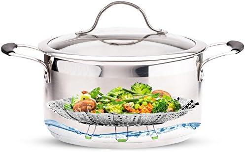 Steamer Basket Stainless Steel Vegetable Steamer Basket Folding Steamer Insert for Veggie Fish Seafood Cooking, Expandable to Fit Various Size Pot (5.1" to 9")