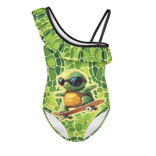 UNICEU Girl Bathing Suit Ruffle One Shoulder Sleeveless Swimwear Adjustable Strap One-Piece Swimsuits for Sport Beach
