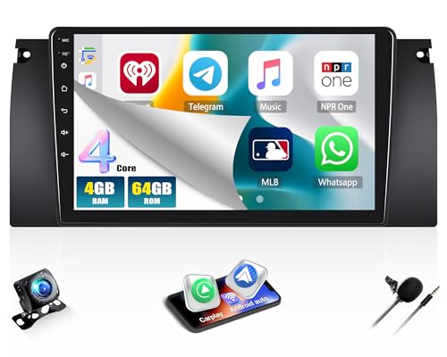 【ADAPTABLE MODLES】CAMECHO autoradio per BMW 5 E39 E53 M5 X5 1996 1997 1998 1999 2001 2002 2003 2004 2005 2006 2007. Utilizza l'ultimo sistema operativo Android 15 e sistema 4-core, con 4GB RAM che offre un'esperienza più fluida e 64GB ROM che consente di scaricare e memorizzare più dei tuoi contenuti preferiti. 9 pollici ad alta definizione IPS touch screen con una risoluzione di 1280 * 720, confezionato con telaio e cavo, plug and play. Le carplay stereo auto sono dotate di decoder CANBUS per il controllo del volante. REGALI: Microfono & Telecamera Posteriore