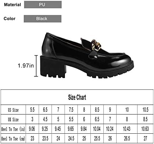 MACNMEUU Chunky Loafers Women Platform Loafers for Women Comfort Slip-on Loafers with Chain Faux Leather Black, Size 9 | Image 5