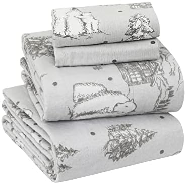 EnvioHome 100% Cotton Flannel Sheets King - Warm & Cozy Ultra Soft Velvet Plush 170 GSM Heavyweight Anti-Pill Flannel King Size Bed Sheets, 16" Extra Deep Pocket Fitted Sheet - King, Polar Bear