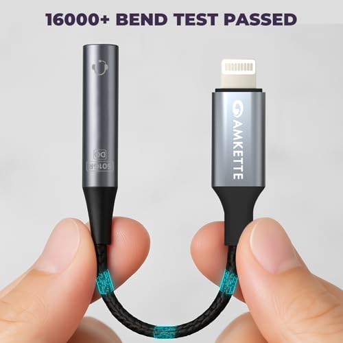 Image of Amkette Adapt Lightning to 3.5mm Audio Jack Connector | DAC Chipset | PVC Fabric Braided Cable | Compatible with iPhones & iPad with Lightning Port | Premium Aluminum Build | Plug & Play