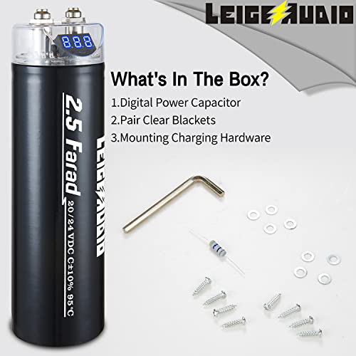 Leigesaudio 2.5 Farad Digital Power Capacitor For Car Audio System, Performance Car Audio Capacitors With Digital Display, Voltage Readout, Over Voltage Protection, Mounting Hardware, Dc12-24V #TOP6