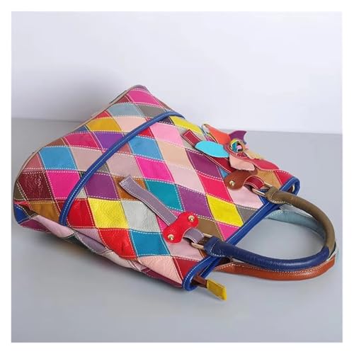 Sac en cuir patchwork de luxe à haut-poignée et finitions artisanales
