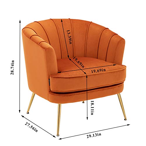 Artechworks Modern Velvet Barrel Chair Accent Armchair With Golden Legs For Living Room Bedroom Home Office, Channel Tufted Back Club Chair, Orange Caramel Color #TOP1