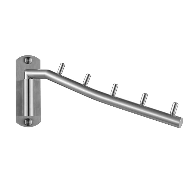 JQK Folding Clothes Hanger Rack Stainless Steel Swing Arm Hook Holder Clothing Hanging System Drying Closet Storage Organizer
