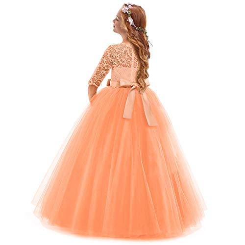 Image of Girls Flower Vintage Floral Lace 3 /4 Sleeves Floor Length Dress Wedding Party Evening Formal Pegeant Dance Gown