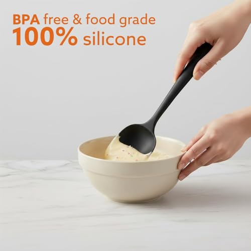 Image of ZELKEY Premium Silicone Spatula Set of 3, Large Heat Resistant Spatula for Cooking, Baking and Mixing, Non-Stick Cookware for Kitchen, BPA Free, Flexible, Seamless Design, Deluxe, (Black).