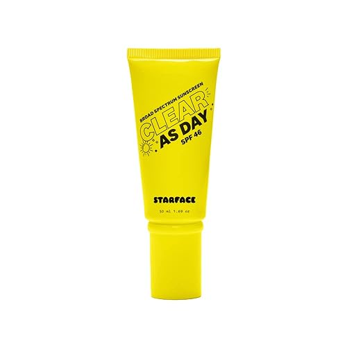Starface Clear As Day SPF 46, gel protector solar invisible para piel propensa al acné, ligero y no comedogénico, resistente al agua 80 minutos,