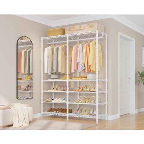Image of VIPEK S2 8-Tier Shoe Rack with Hanging Rods, Heavy Duty Garment Rack, White
