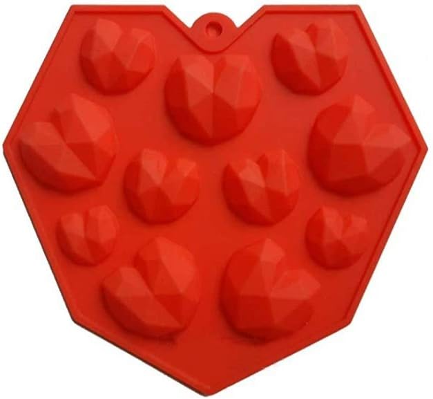 Amos Silicone 11 Cavity 3D Small Diamond Heart Silicone Mold/Mould for Chocolate Cake Decoration Kitchen Baking Accessory Pack of 1 (Random Color)