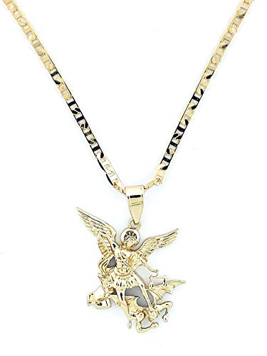 Ray Jewelry 14K Gold Plated Archangel Saint Michael Necklace 22 LONG-28x20mm 14k Baño de oro Arcángel San Miguel Cadena 22 Largo - RAYSET14-G