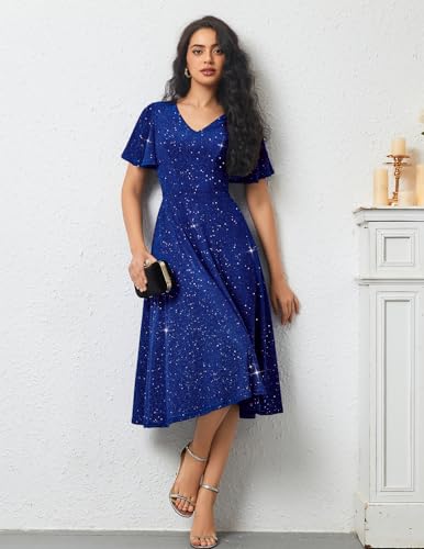 Image of Bridesmay Women's Formal Wedding Guest Dress for Women 2026 Short Sleeve Fit and Flare Tea Party Dresses