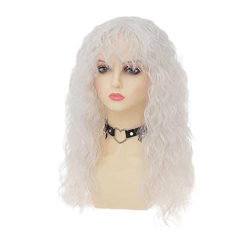 Miniatura 3 de Dai Cloud Pelucas blancas con flequillo para mujer, larga, suave, rizada, ondulada, para disfraz, peluca de cosplay