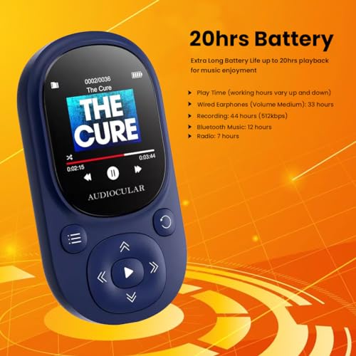 Image of AUDIOCULAR M11 32GB MP3 Digital Player with Clip, Portable Bluetooth Music Player Support Upto128GB External Storage, Pedometer, FM Radio, Voice Recorder, E-Book, Stopwatch (32GB - Black)