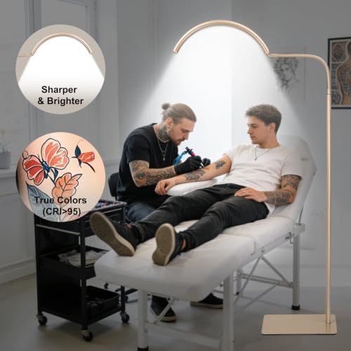 Image of Half Moon LED Floor Light - Professional Shadow-Free, Dimmable Lamp | for Lash Techs, Estheticians & Tattoo Artists | Eyelash Extensions, Nail Art, Home & Office (Gold)