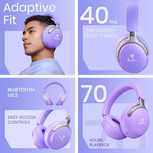 Image of PunnkFunnk Bass Over-Ear Bluetooth Wireless Headphones with Deep Bass, 40mm Drivers, Built-in Mic, Foldable Design, Soft Cushioned Ear Cups, AUX & TF Support for Music, Gaming & Calls (Purple)