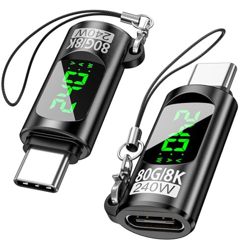 240W USB-C Adapter Power Meter Tester 2-Pack Voltage Current LED Digital Display 80 Gbps Type C Male-Female Extension Connector for iPhone 15/16 MacBook iPad & More