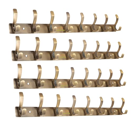Image of Heavy Duty S Type Stainless Steel Cloth Hanger Suitable for Bathroom Bedroom Kitchen Wall Hook Rail Hanging Scarf Coat Keys Tie Towel Door Robe (Pack of 4, 8 Pin Antique)