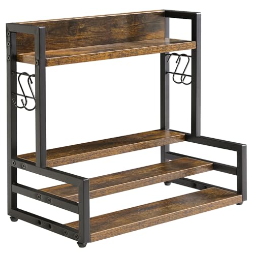 YMYNY Estante para Especias 3 Niveles, Especiero Cocina Con 4 Ganchos en S, Soportes para Botes de Especias, Para Botelas, Frascos, Cocina, Comedor, Baño, Dormitorio, 43*24*39CM Marrón Rústico HSR003H