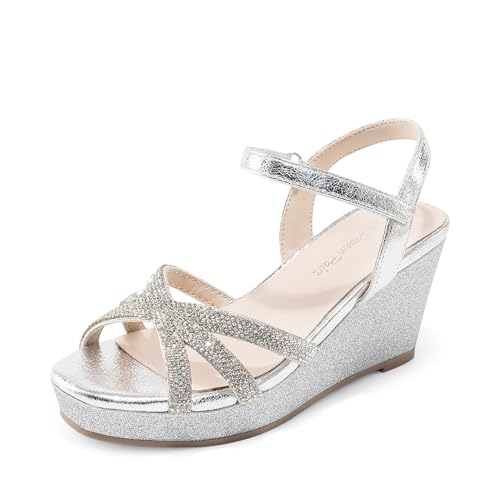 Image of DREAM PAIRS Girls Wedge Sandals Flatform Open Toe Summer Platform Sandals Flower Wedding Party for Little Kid /Big Kid