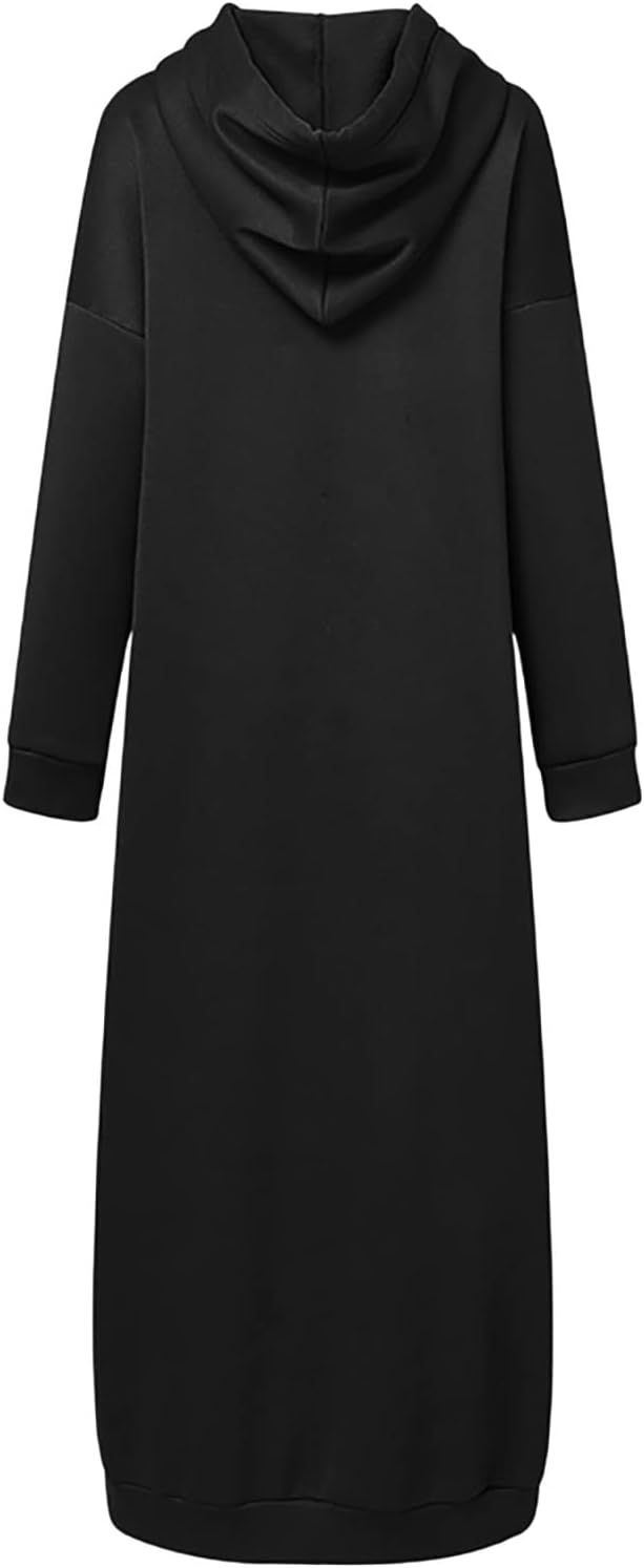 レディースファッションロングドレスフード付きスプライシングスウェットシャツドレス無地長袖カジュアルOネックスウェットシャツドレス コ