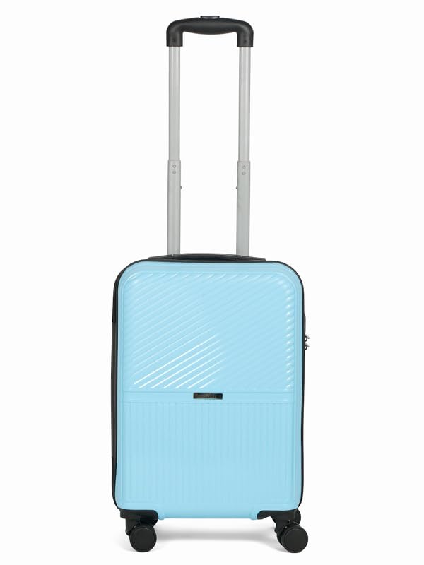Image of Teakwood Small Size 8 Wheels Trolley Bag, Hard Cabin with Zipper Closure, Adjustable Push Button & Cross Side Strap, Number Lock System 360 Degree (Small, Sky Blue)